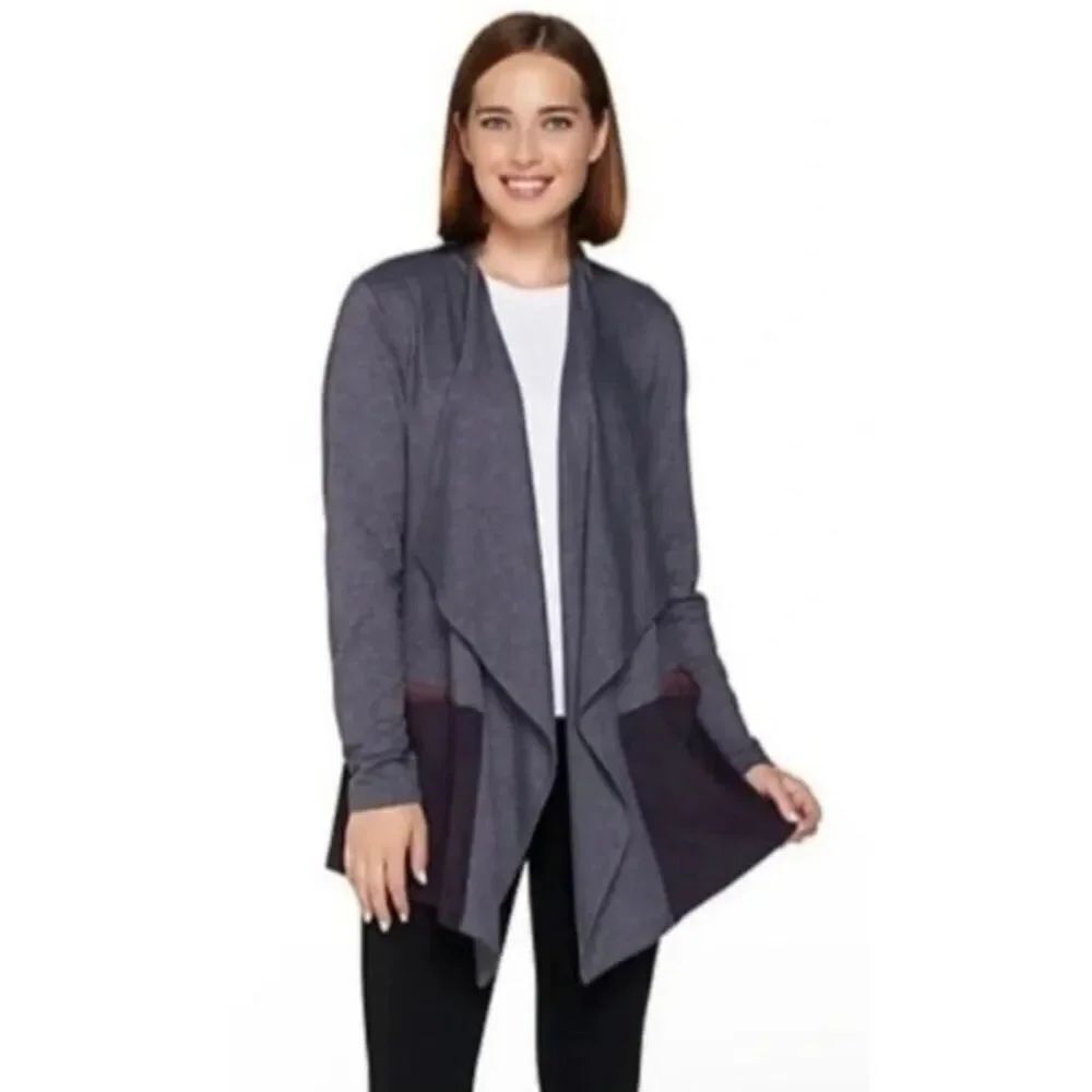 LOGO Lounge Cardigan 2X French Terry mixed media draped front Relaxed minimalist